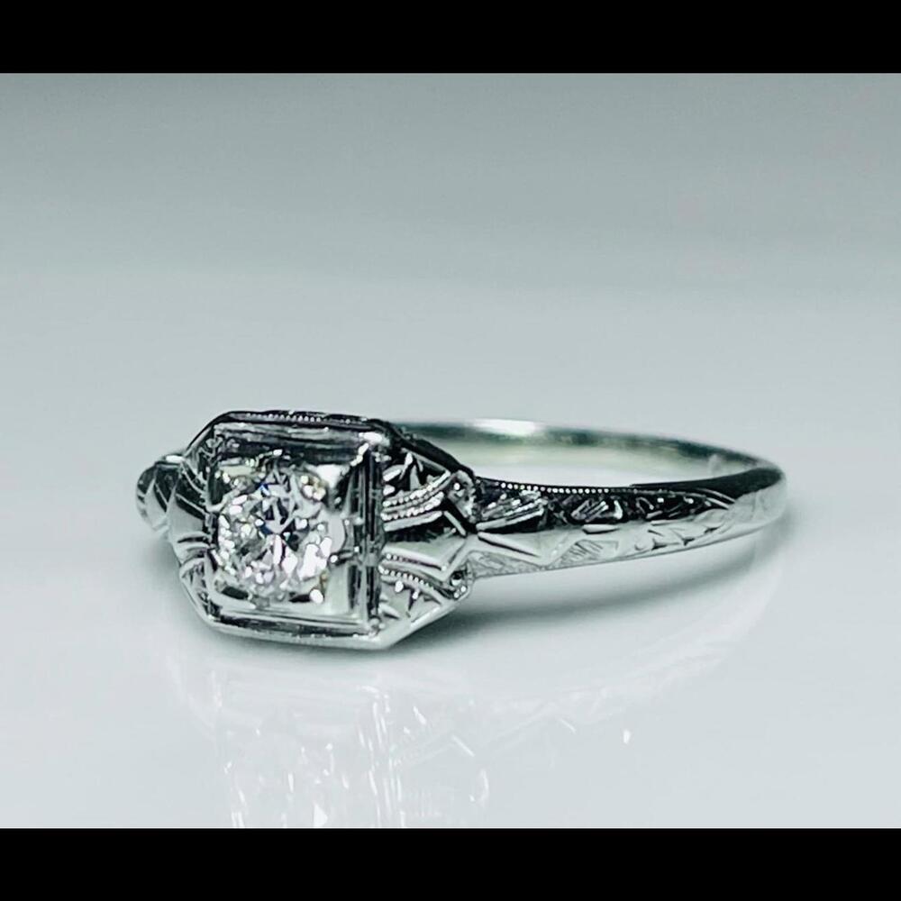 Vintage Engagement Ring Old European Cut Diamond Art Deco Engagement 19k Gold